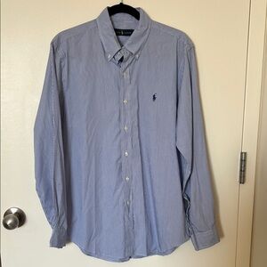 🦄 Polo by Ralph Lauren Men's Blue Stripe Button Down Shirt